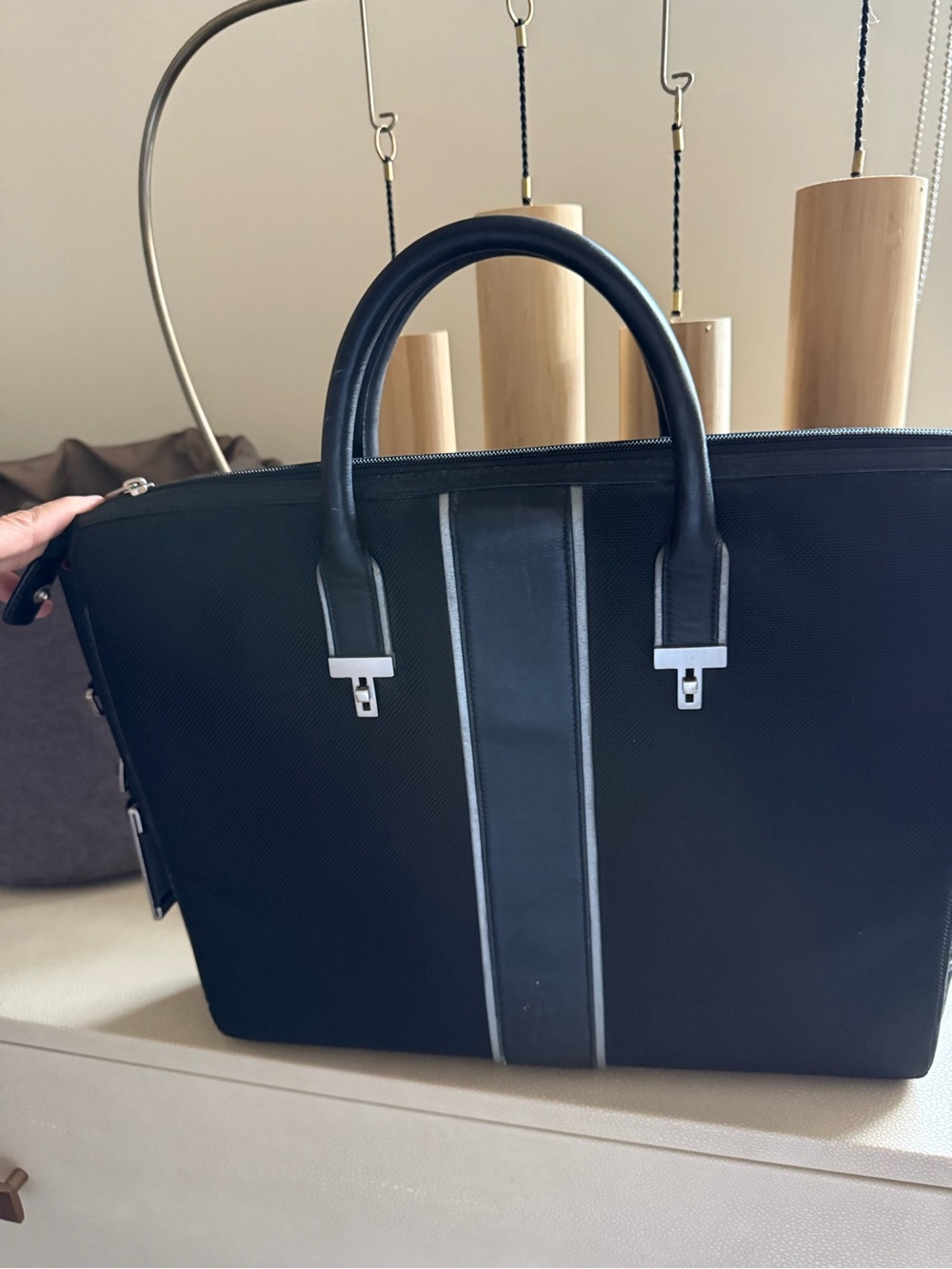 Tumi Black Laptop Briefcase with Center Stripe